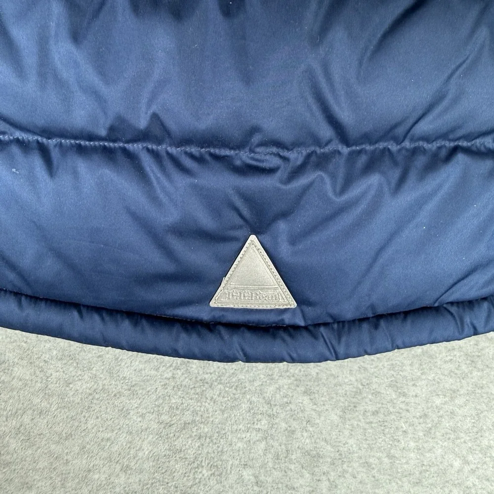 LL Bean Jacket Kids Downtek Medium 10-12 Blue Colorblock Hooded Puffer